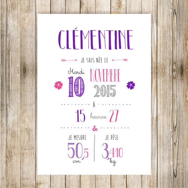 Affiche de Naissance Personnalisée Violet