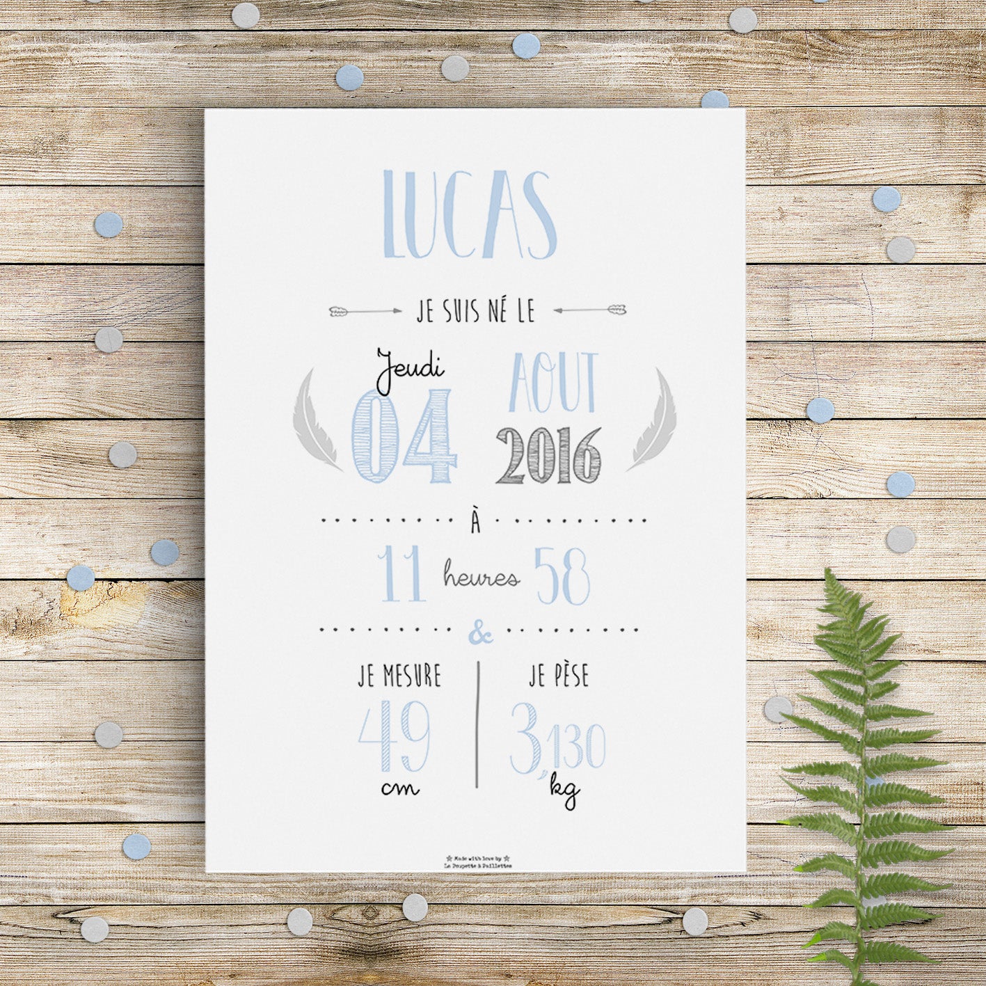 Affiche de Naissance Personnalisée Bleu pastel