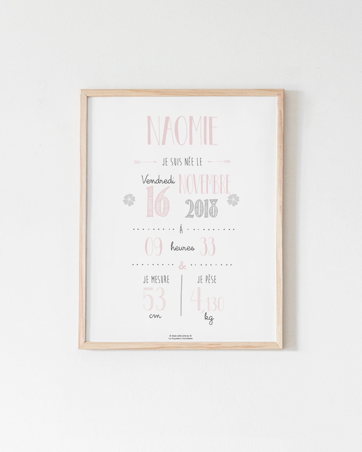 Affiche de Naissance Personnalisée Rose pâle