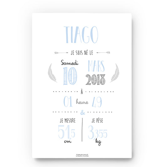 Affiche de Naissance Personnalisée Bleu pastel