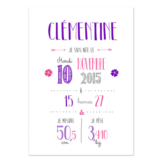 Affiche de Naissance Personnalisée Violet