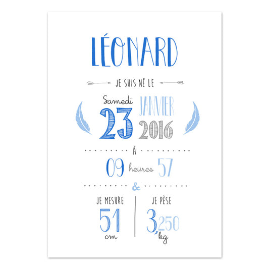 Affiche de Naissance Personnalisée Bleu