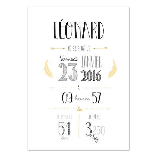 Affiche de Naissance Personnalisée Noire
