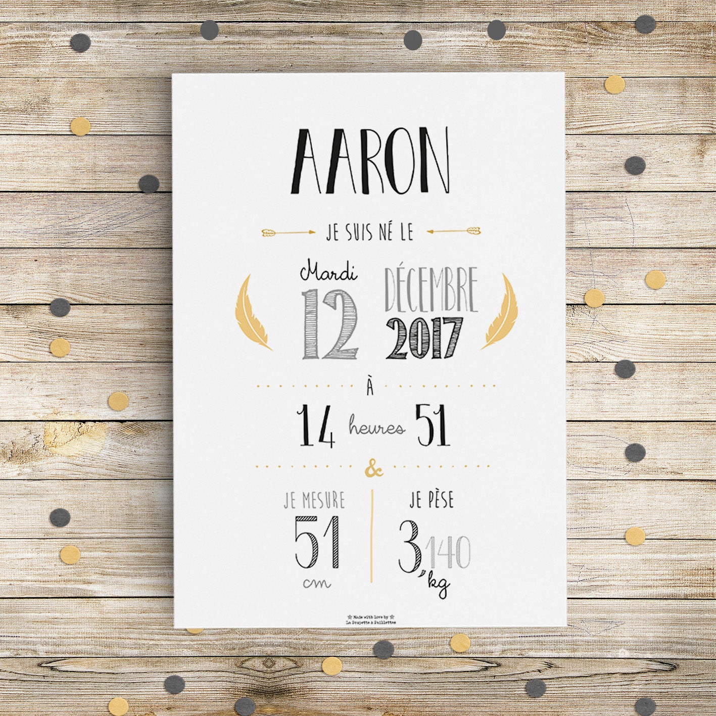 Affiche de Naissance Personnalisée Noire