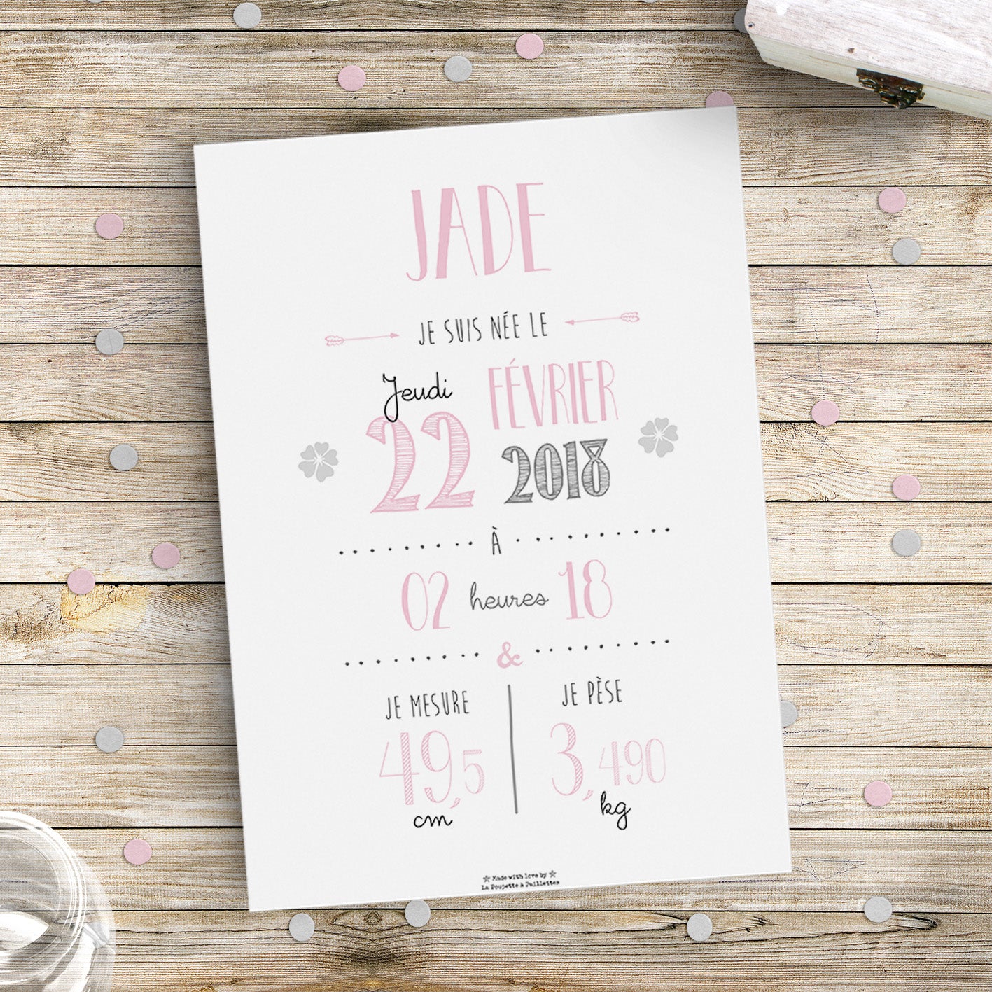 Affiche de Naissance Personnalisée Rose pâle