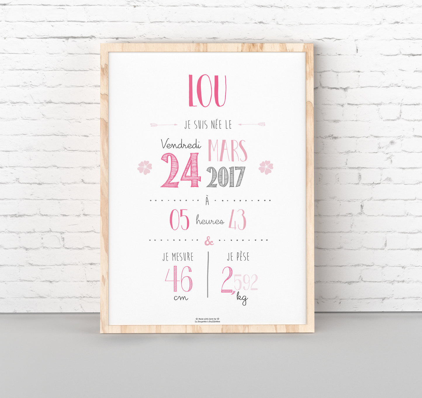 Affiche de Naissance Personnalisée Rose vif