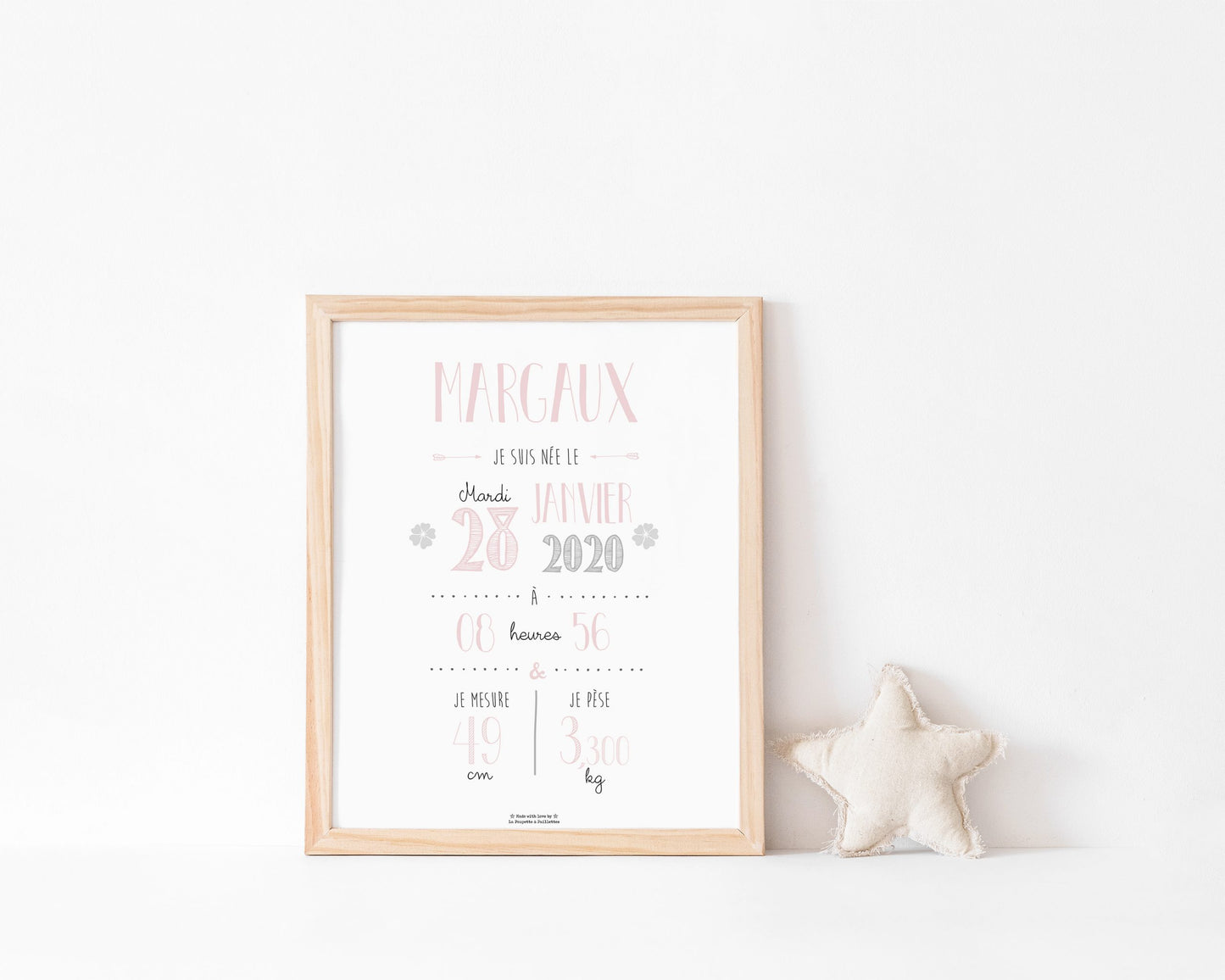 Affiche de Naissance Personnalisée Rose pâle