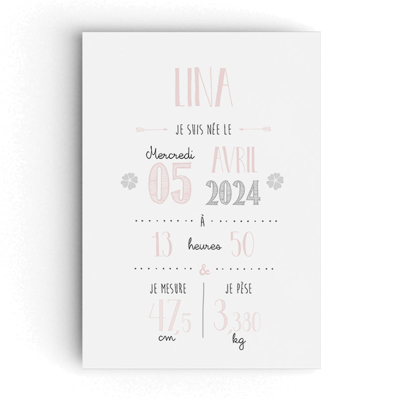Affiche de Naissance Personnalisée Rose pâle
