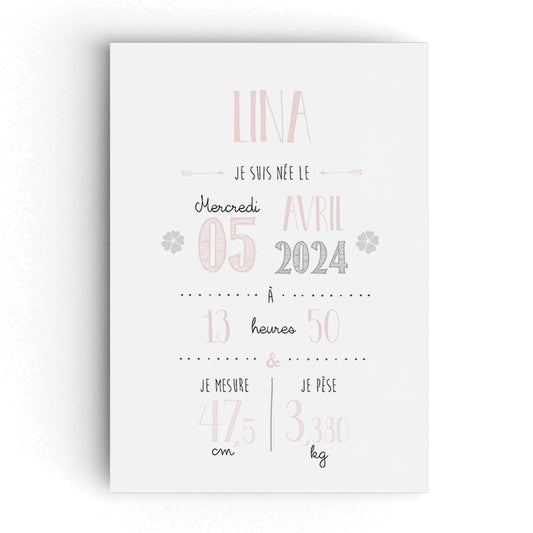 Affiche de Naissance Personnalisée Rose pâle