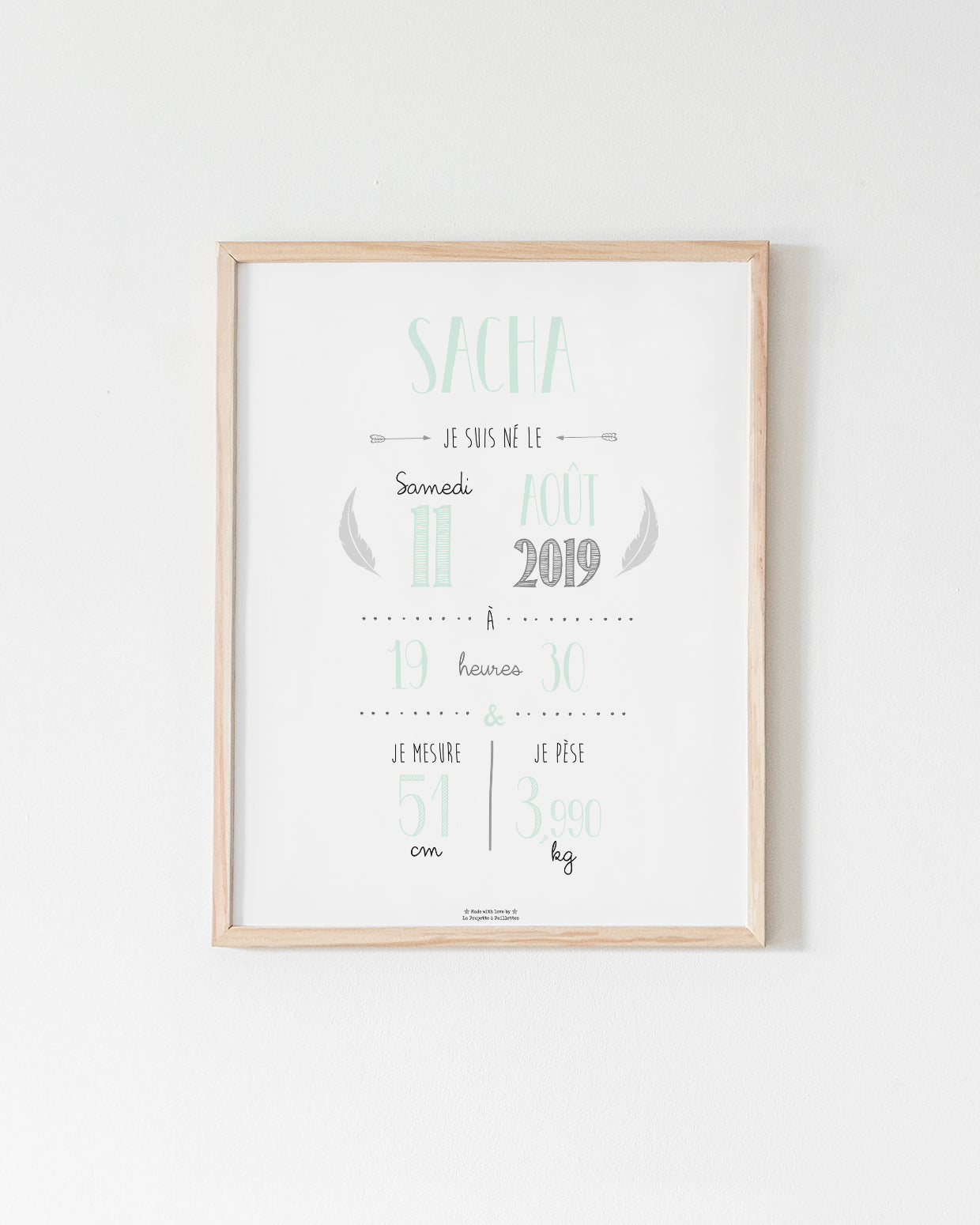 Affiche de Naissance Personnalisée Vert d'eau